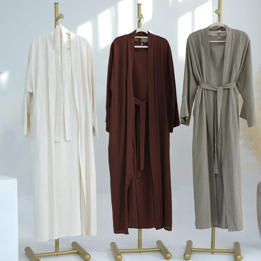 Eid musulman Abaya pour les femmes Robe ensemble 2 pièces coton lin Abayas arabe Jalabiya robes de soirée caftan robes longue Robe Jalabiya